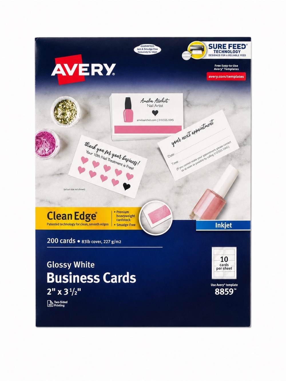 Avery Clean Edge Glossy White Business Cards 200 Count - Inkjet Compatible